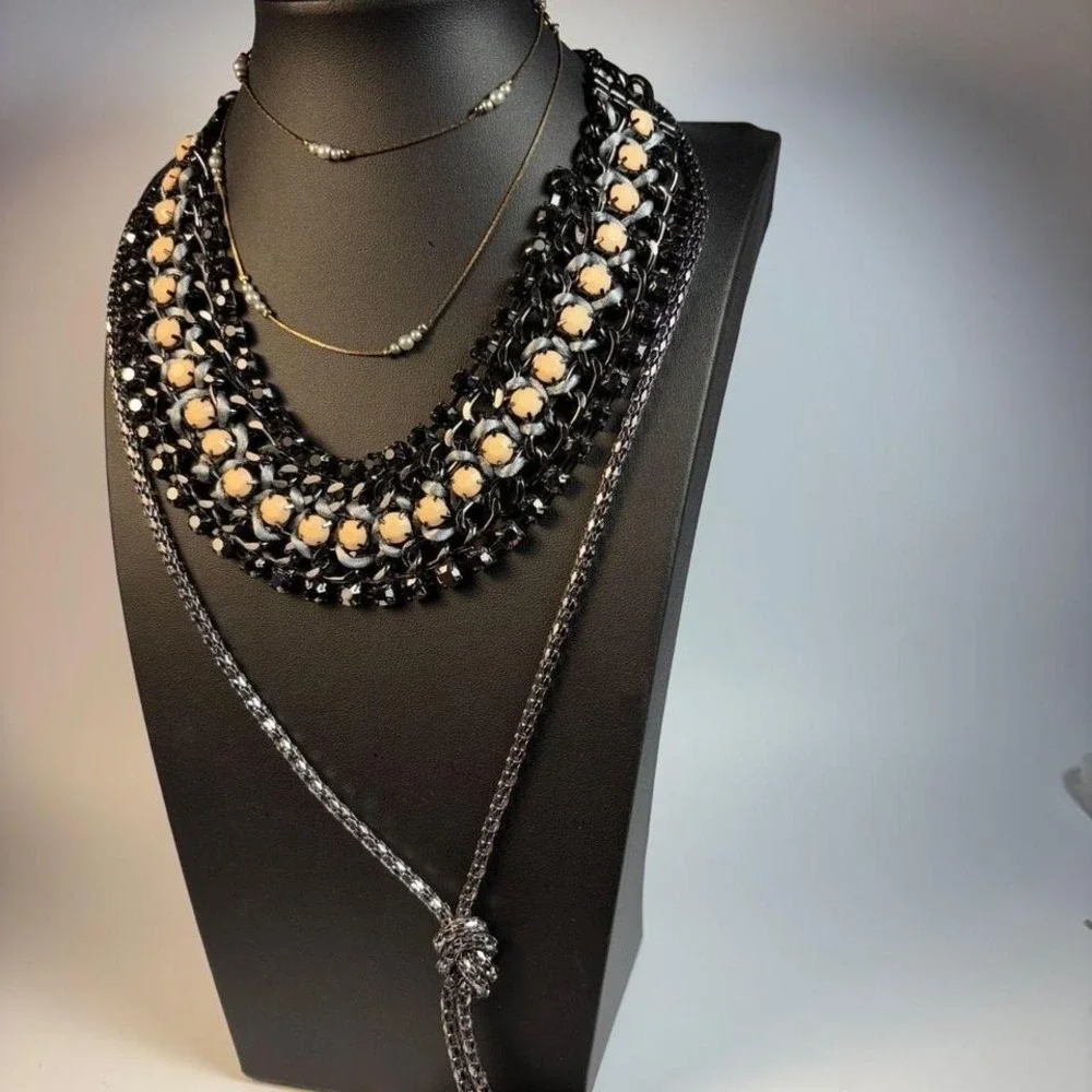 Goth Glam Necklace Lot Maximalist Extra‎ Long Beaded Tassel